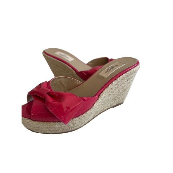 VALENTINO Pink Bow Patent Leather Espadrille Wedges Sandals Size 37.5 - Picture 4 of 10
